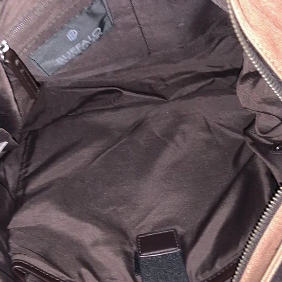 David Bitton BUFFALO laptop messenger bag tan canvas brown trim - Picture 5 of 10